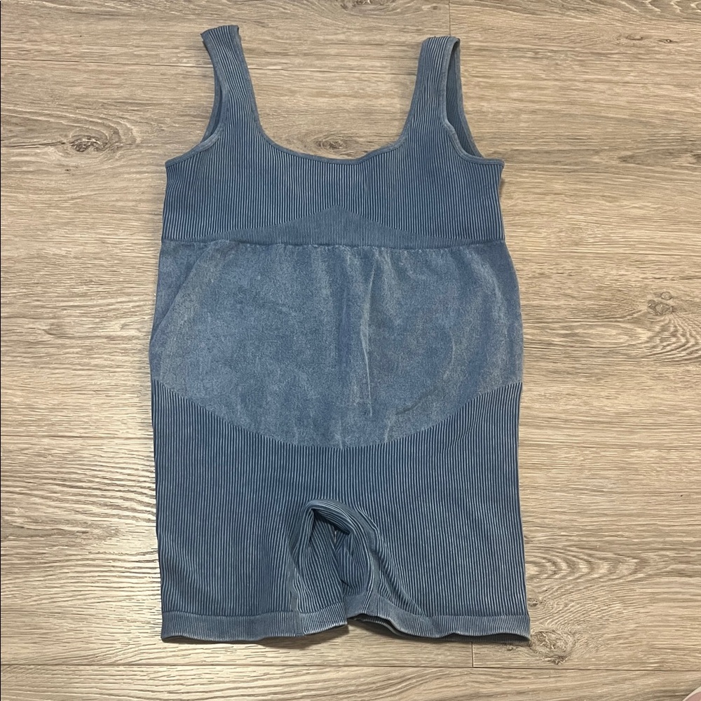 Blue Ribbed Sleeveless Bodysuit